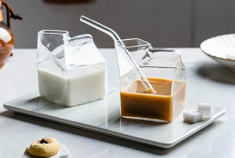 Mini Glass Milk Carton Cup