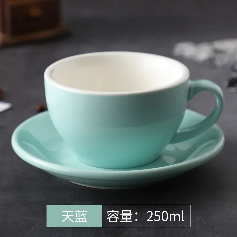 Color Glaze Thickened Ceramic Cappuccino Latte Cup Professional Figured Cup Standard Competition Mouth 250ml Coffee Cup mug