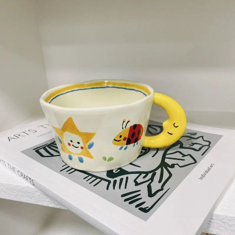 300ML Korean Style Cute Hand-painted Handle Mug Personalized Good-looking Ceramic Cup Couple Mug For Birthday Gift