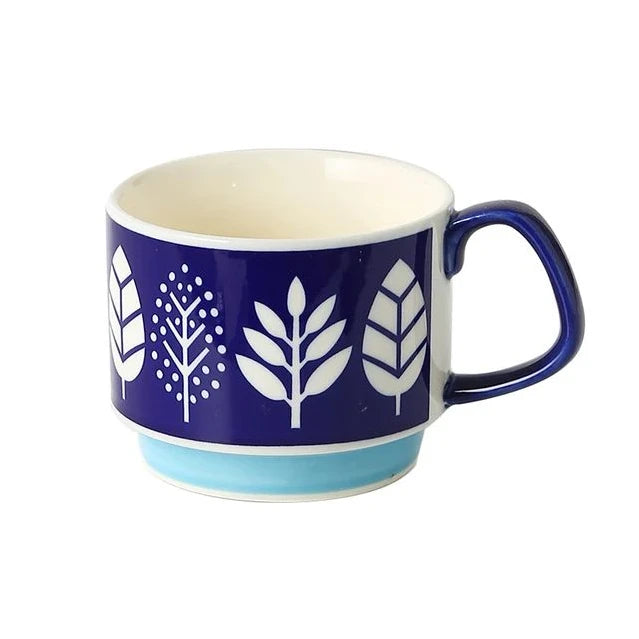 300ml Japanese Flower Coffee Mug Set Retro Ceramic Milk Oats Mug Office Water Handgrip Cup Kitchen Party Drinkware Set