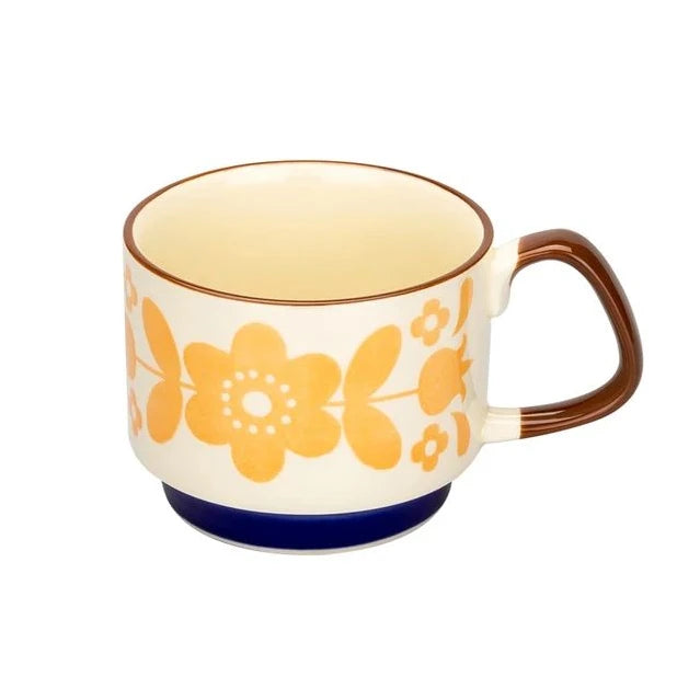 300ml Japanese Flower Coffee Mug Set Retro Ceramic Milk Oats Mug Office Water Handgrip Cup Kitchen Party Drinkware Set