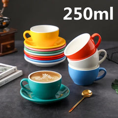 Color Glaze Thickened Ceramic Cappuccino Latte Cup Professional Figured Cup Standard Competition Mouth 250ml Coffee Cup mug