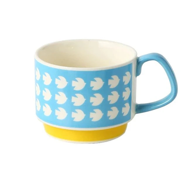 300ml Japanese Flower Coffee Mug Set Retro Ceramic Milk Oats Mug Office Water Handgrip Cup Kitchen Party Drinkware Set