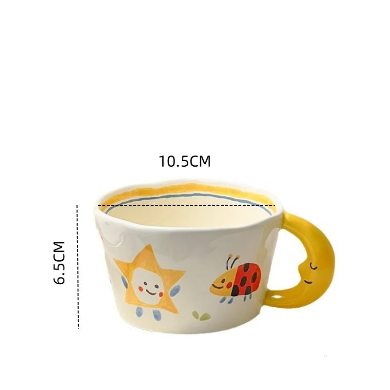 300ML Korean Style Cute Hand-painted Handle Mug Personalized Good-looking Ceramic Cup Couple Mug For Birthday Gift