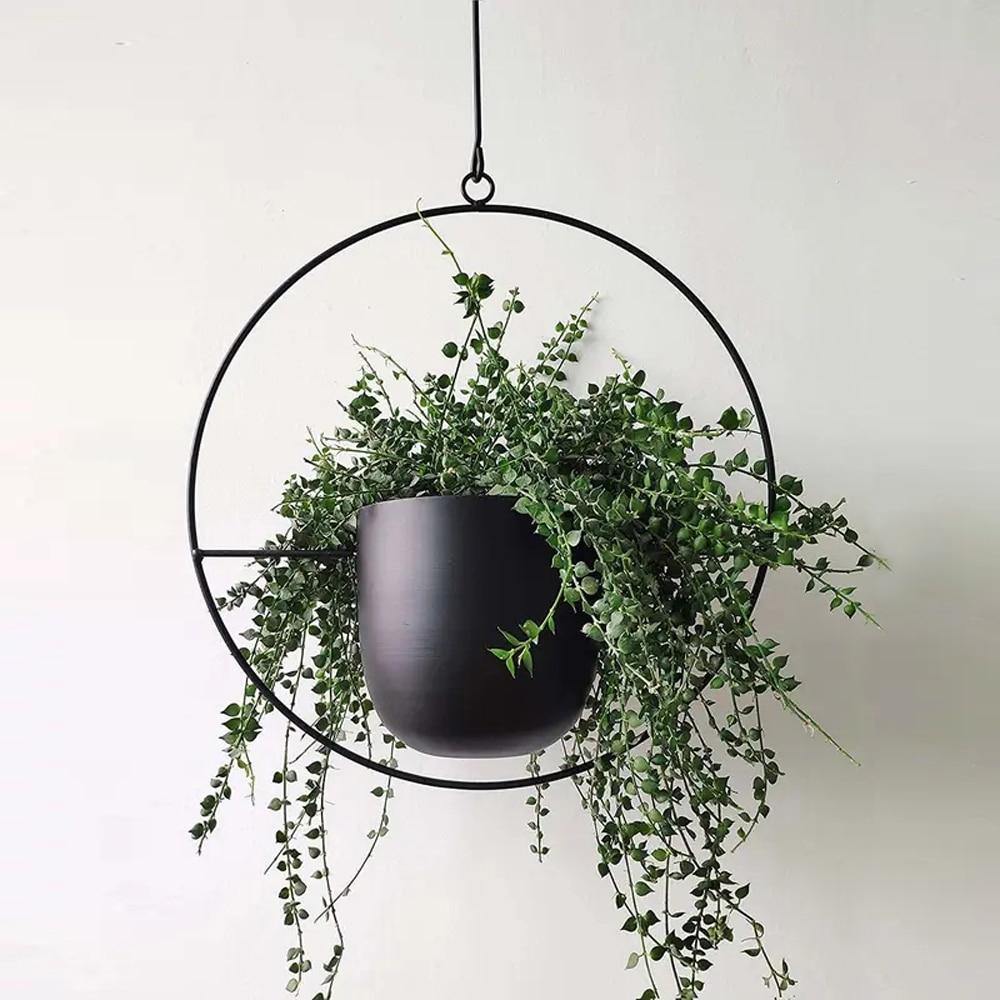 Halo Metal Hanging Planter Black / Round | Sage & Sill